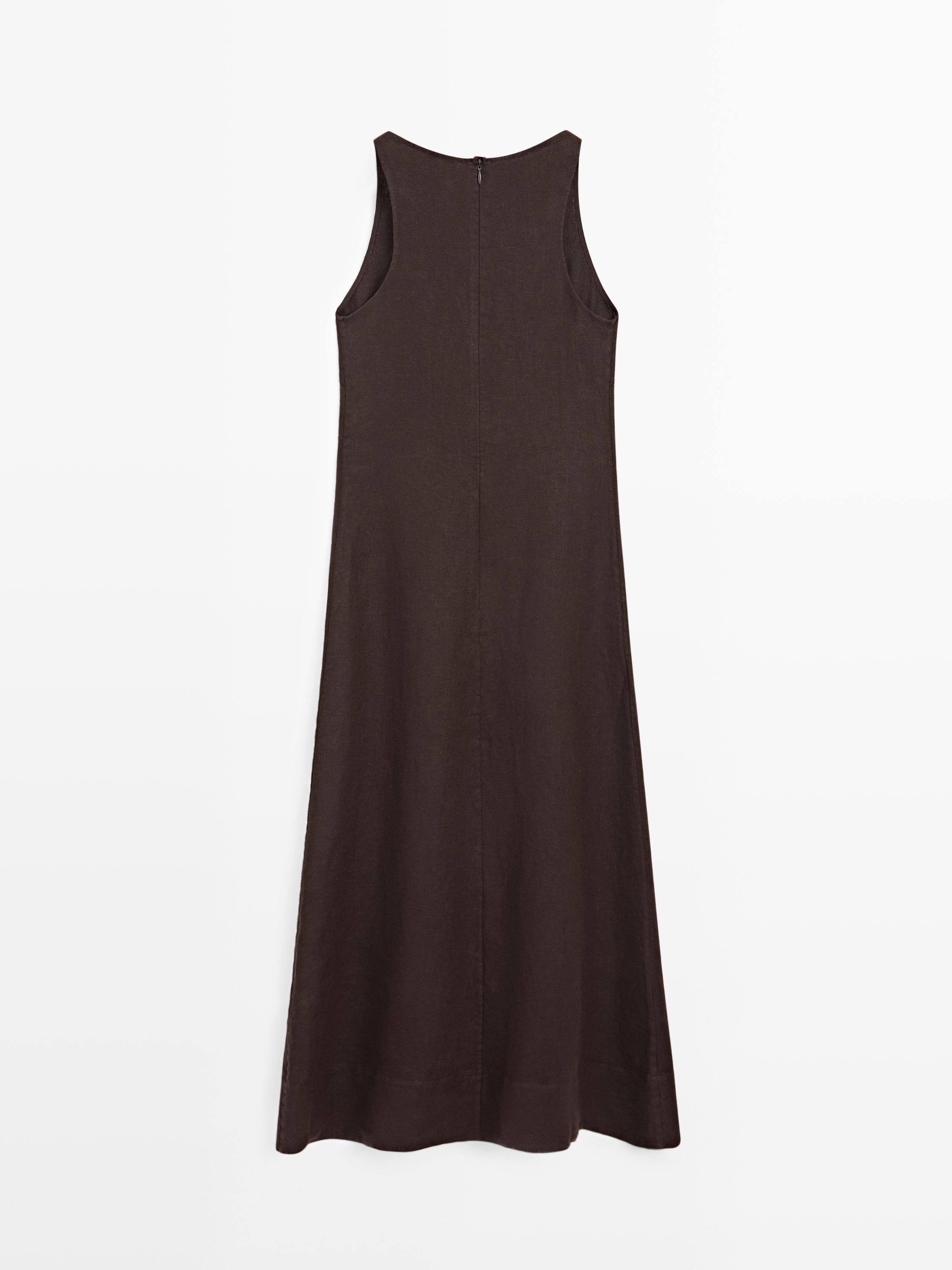Robe midi encolure américaine lin